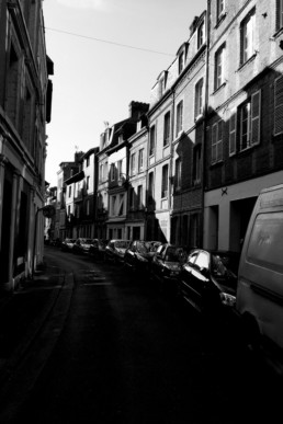 City street at Sunset, Honfleur, Normandie, France
